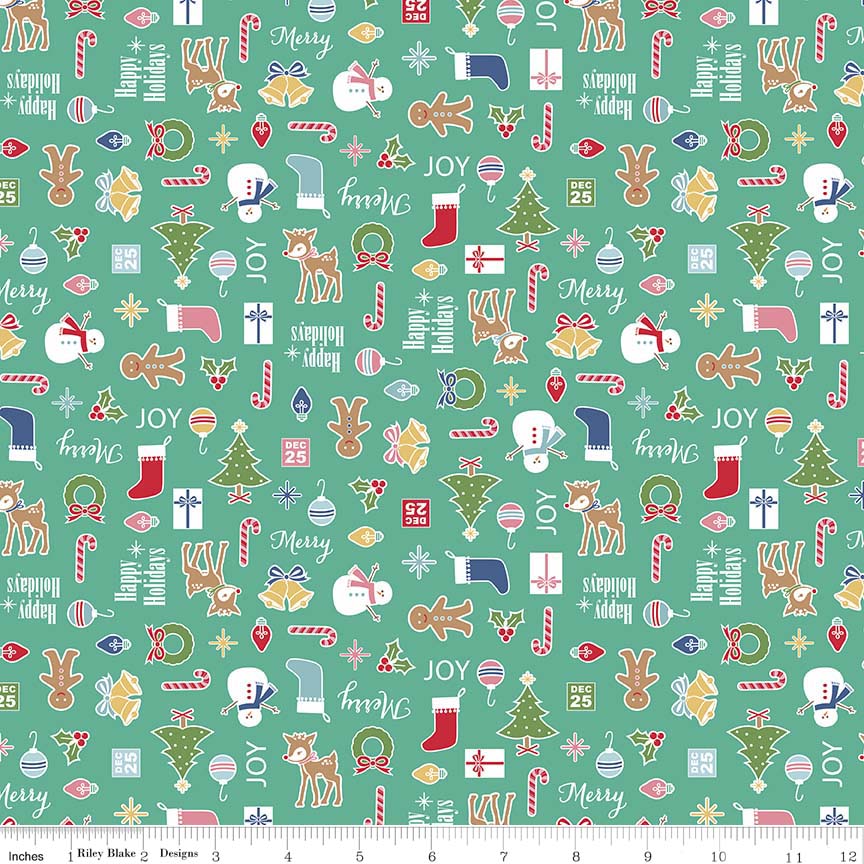 Lori Holt 44-45" 100% Cotton TEAL C5360 COZY CHRISTMAS Collection by Riley Blake