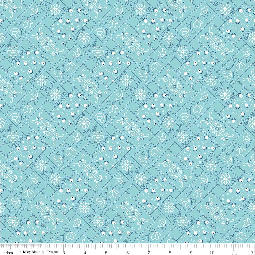 Lori Holt 44-45" 100% Cotton AQUA-BANDANA C7874 FARM GIRL VINTAGE Collection by Riley Blake