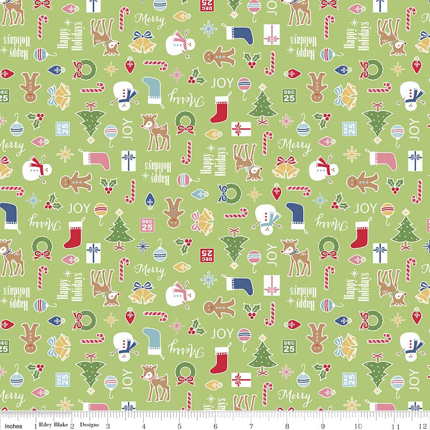 Lori Holt 44-45" 100% Cotton GREEN C5360 COZY CHRISTMAS Collection by Riley Blake