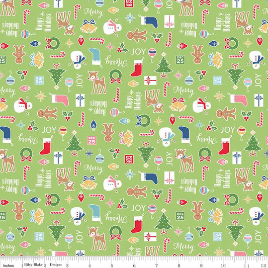 Lori Holt 44-45" 100% Cotton GREEN C5360 COZY CHRISTMAS Collection by Riley Blake