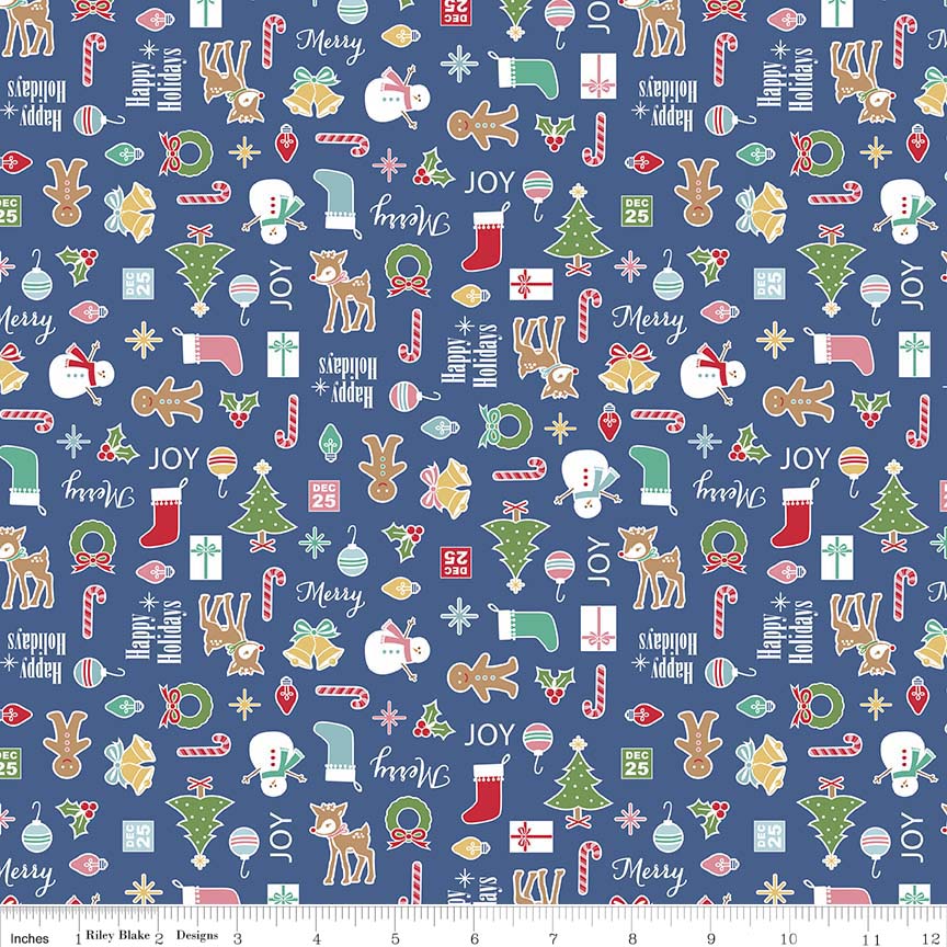 Lori Holt 44-45" 100% Cotton NAVY C5360 COZY CHRISTMAS Collection by Riley Blake