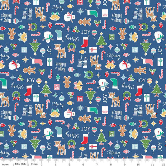 Lori Holt 44-45" 100% Cotton NAVY C5360 COZY CHRISTMAS Collection by Riley Blake