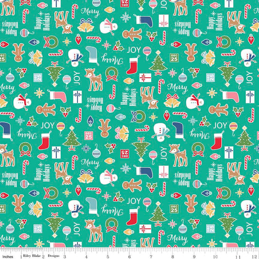 Lori Holt 44-45" 100% Cotton TEAL C5360 COZY CHRISTMAS Collection by Riley Blake