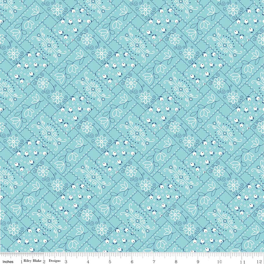 Lori Holt 44-45" 100% Cotton AQUA-BANDANA C7874 FARM GIRL VINTAGE Collection by Riley Blake