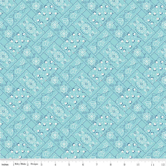 Lori Holt 44-45" 100% Cotton AQUA-BANDANA C7874 FARM GIRL VINTAGE Collection by Riley Blake