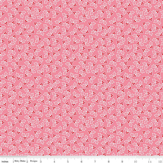 Lori Holt 44-45" 100% Cotton PINK HOLLY C7973 COZY CHRISTMAS Collection by Riley Blake