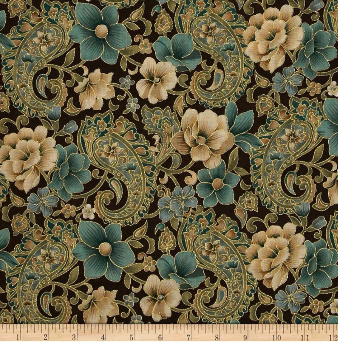 Fabric Traditions - Marrakesh Floral - Paisley - by the yard - Brown - 100% Cotton