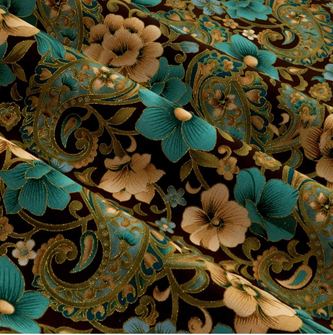 Fabric Traditions - Marrakesh Floral - Paisley - by the yard - Brown - 100% Cotton